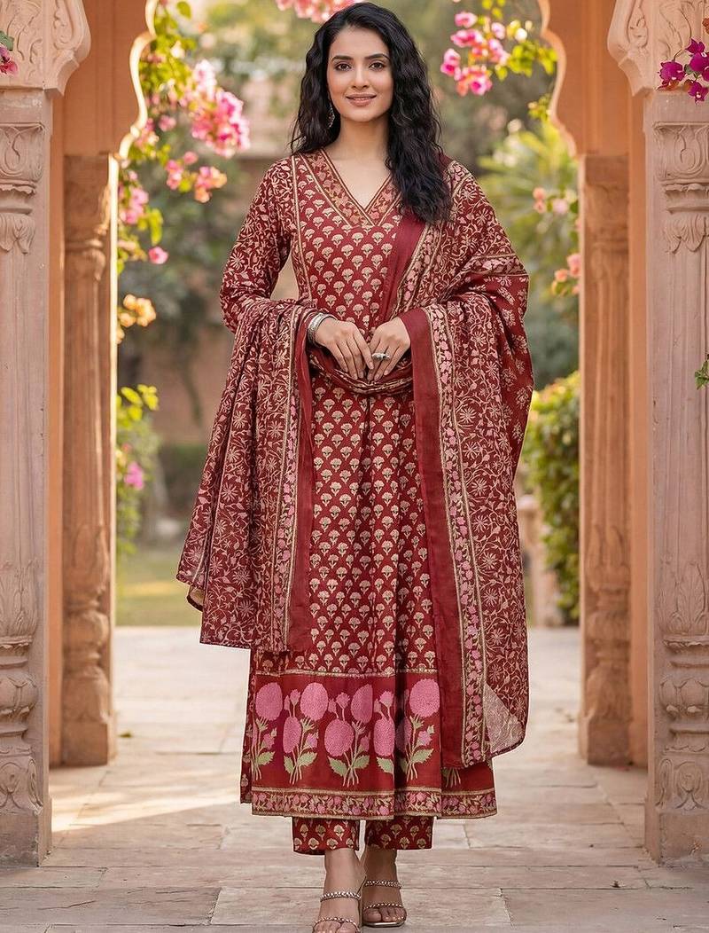 Women Ethnic Motifs Printed Regular Kurta with Trousers & With Dupatta