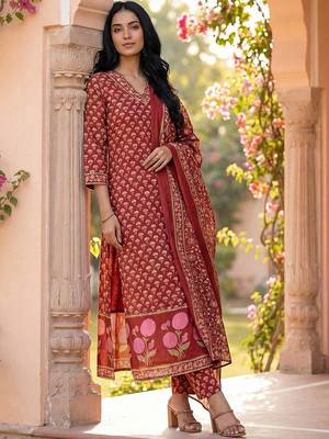 Women Ethnic Motifs Printed Regular Kurta with Trousers & With Dupatta 4