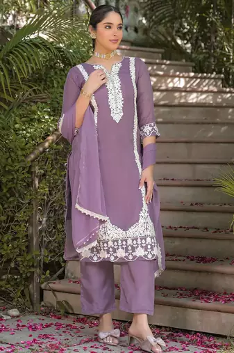 Women Ethnic Motifs Embroidered Regular Thread Work Kurta with Trousers & With Dupatta