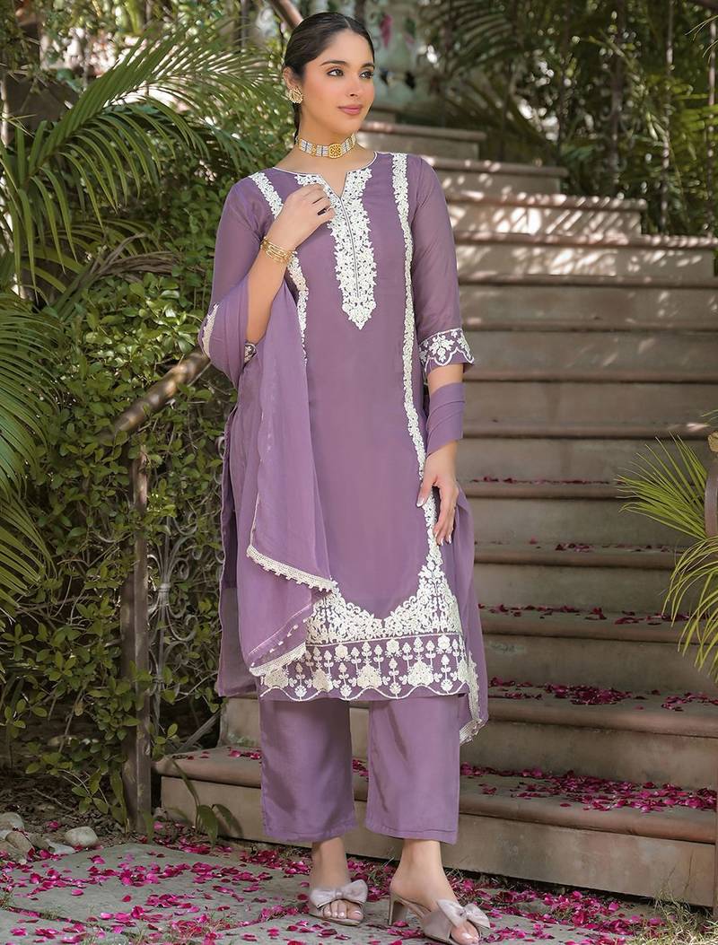Women Ethnic Motifs Embroidered Regular Thread Work Kurta with Trousers & With Dupatta