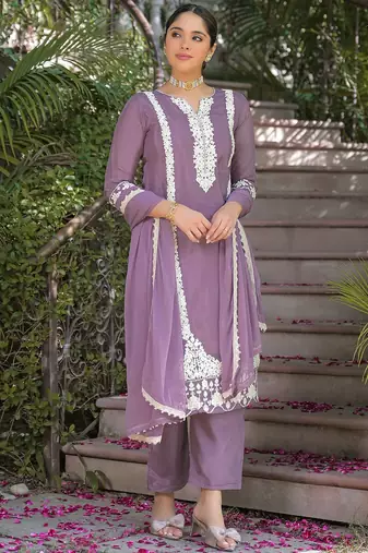 Women Ethnic Motifs Embroidered Regular Thread Work Kurta with Trousers & With Dupatta