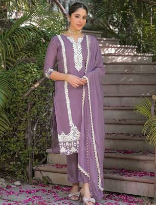 Women Ethnic Motifs Embroidered Regular Thread Work Kurta with Trousers & With Dupatta 5