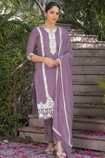 Women Ethnic Motifs Embroidered Regular Thread Work Kurta with Trousers & With Dupatta