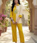 Embroidered Mustard Cotton Blend Co Ords for Women