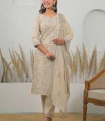 Women Floral Embroidered Regular Thread Work Kurta with Trousers & With Dupatta