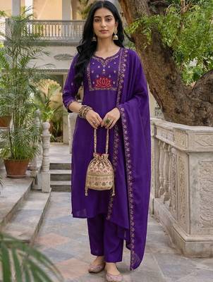 Women Ethnic Motifs Embroidered Regular Thread Work Kurta with Trousers & With Dupatta 1