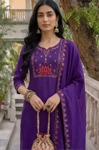 Women Ethnic Motifs Embroidered Regular Thread Work Kurta with Trousers & With Dupatta