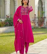 Women Ethnic Motifs Embroidered Regular Thread Work Kurta with Trousers & With Dupatta