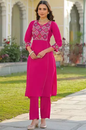 Women Ethnic Motifs Embroidered Regular Thread Work Kurta with Trousers & With Dupatta