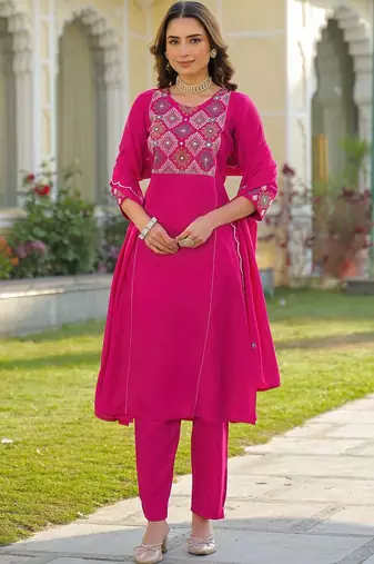 Women Ethnic Motifs Embroidered Regular Thread Work Kurta with Trousers & With Dupatta