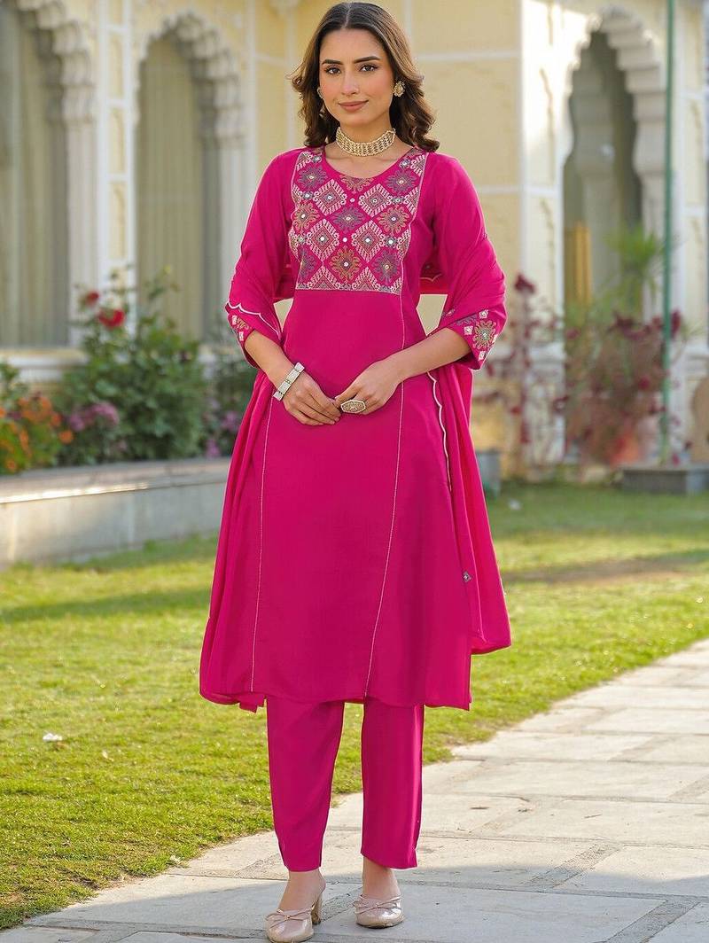 Women Ethnic Motifs Embroidered Regular Thread Work Kurta with Trousers & With Dupatta