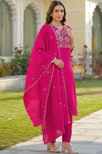 Women Ethnic Motifs Embroidered Regular Thread Work Kurta with Trousers & With Dupatta