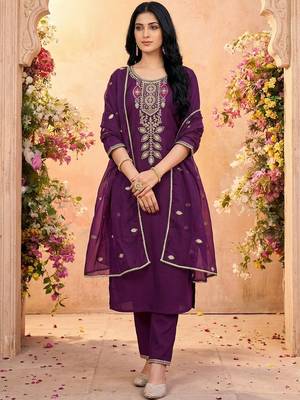 Women Ethnic Motifs Embroidered Regular Thread Work Kurta with Trousers & With Dupatta 1