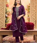 Women Ethnic Motifs Embroidered Regular Thread Work Kurta with Trousers & With Dupatta