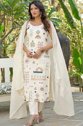 Women Ethnic Motifs Embroidered Regular Kurta with Trousers & With Dupatta