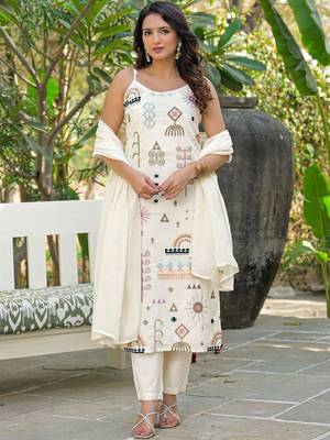Women Ethnic Motifs Embroidered Regular Kurta with Trousers & With Dupatta 6