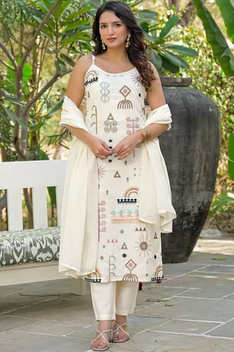 Women Ethnic Motifs Embroidered Regular Kurta with Trousers & With Dupatta