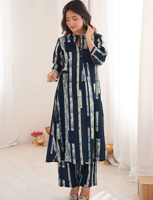 Printed Navy Blue Cotton Co Ords for Women 1