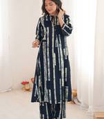 Printed Navy Blue Cotton Co Ords for Women
