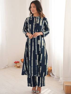 Printed Navy Blue Cotton Co Ords for Women 2