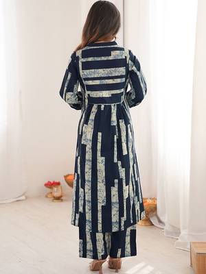Printed Navy Blue Cotton Co Ords for Women 3