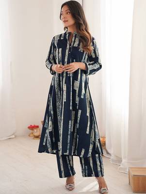 Printed Navy Blue Cotton Co Ords for Women 5