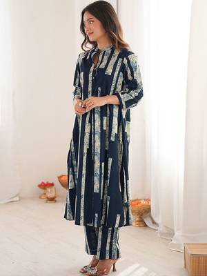 Printed Navy Blue Cotton Co Ords for Women 7
