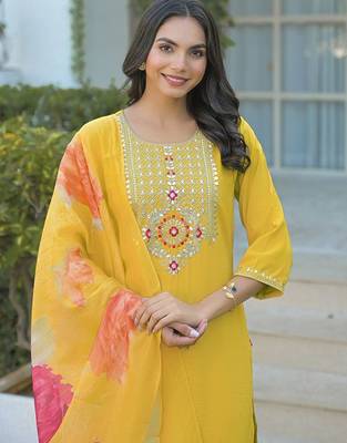 Women Embroidered Regular Sequinned Kurta with Trousers & With Dupatta 2