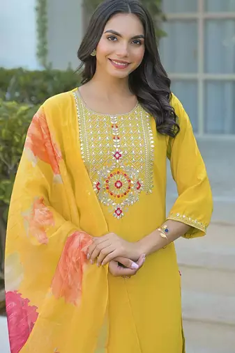 Women Embroidered Regular Sequinned Kurta with Trousers & With Dupatta