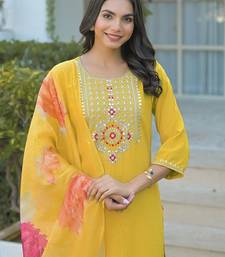 Women Embroidered Regular Sequinned Kurta with Trousers & With Dupatta