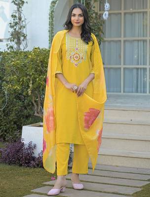 Women Embroidered Regular Sequinned Kurta with Trousers & With Dupatta 1