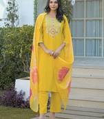 Women Embroidered Regular Sequinned Kurta with Trousers & With Dupatta