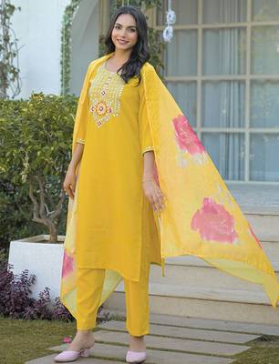 Women Embroidered Regular Sequinned Kurta with Trousers & With Dupatta 3