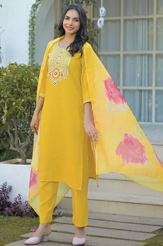 Women Embroidered Regular Sequinned Kurta with Trousers & With Dupatta