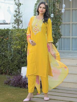 Women Embroidered Regular Sequinned Kurta with Trousers & With Dupatta 4