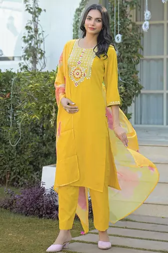 Women Embroidered Regular Sequinned Kurta with Trousers & With Dupatta