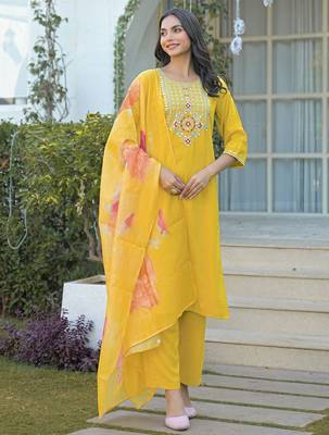 Women Embroidered Regular Sequinned Kurta with Trousers & With Dupatta 5