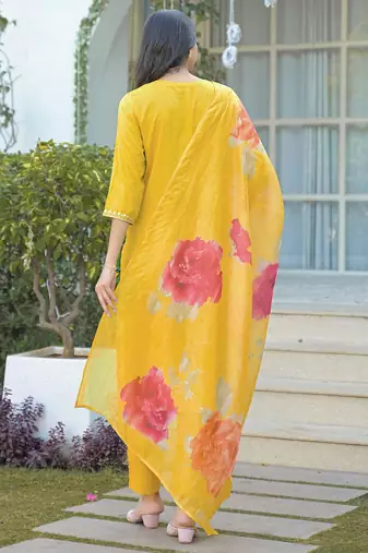 Women Embroidered Regular Sequinned Kurta with Trousers & With Dupatta