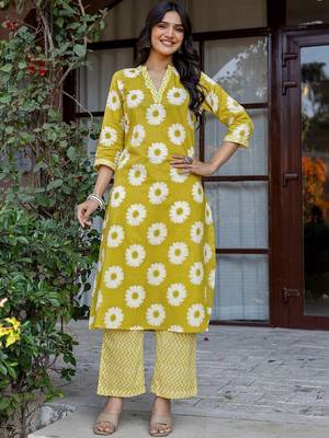 Printed Lime Green Viscose Rayon Co Ords for Women 1