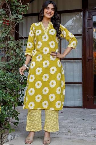 Printed Lime Green Viscose Rayon Co Ords for Women