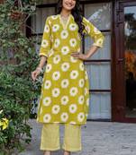 Printed Lime Green Viscose Rayon Co Ords for Women