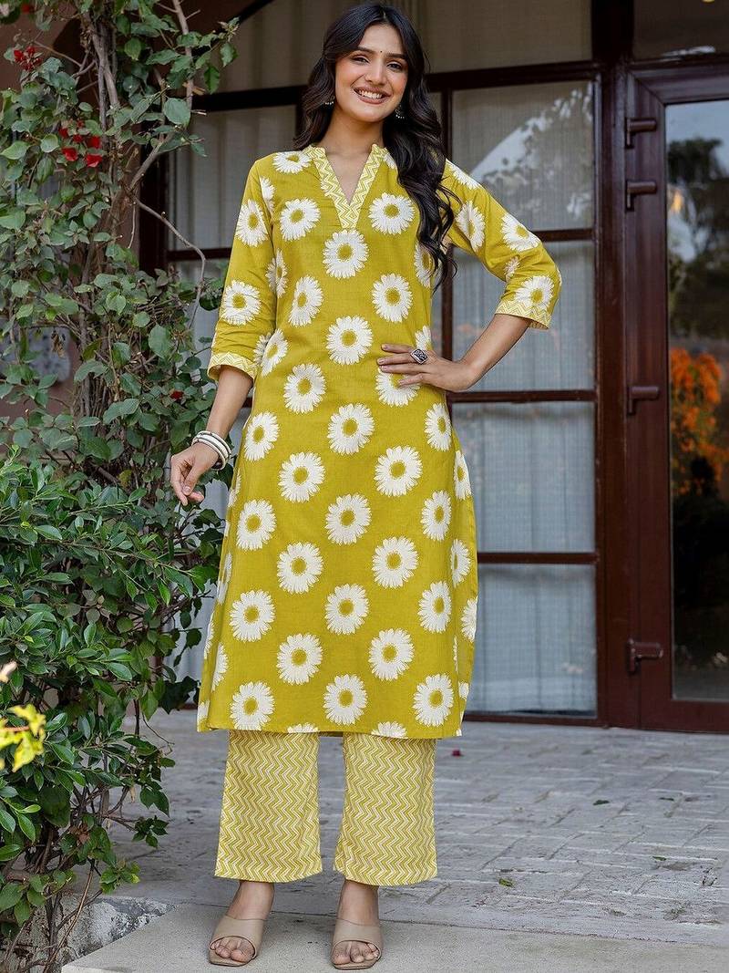 Printed Lime Green Viscose Rayon Co Ords for Women