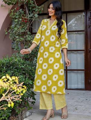Printed Lime Green Viscose Rayon Co Ords for Women 3