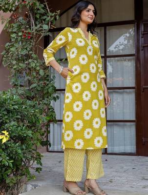 Printed Lime Green Viscose Rayon Co Ords for Women 4