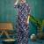 Floral Printed Dark Blue Cotton Blend Co Ords for Women