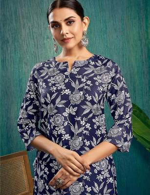 Floral Printed Dark Blue Cotton Blend Co Ords for Women 6