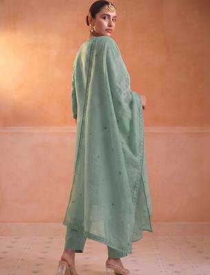 Women Ethnic Motifs Embroidered Regular Thread Work Chanderi Cotton Kurta with Trousers & With Dupatta 2
