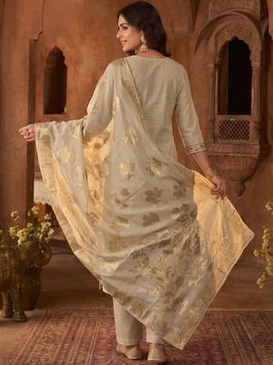 Women Ethnic Motifs Embroidered Regular Thread Work Chanderi Cotton Kurta with Trousers & With Dupatta 2