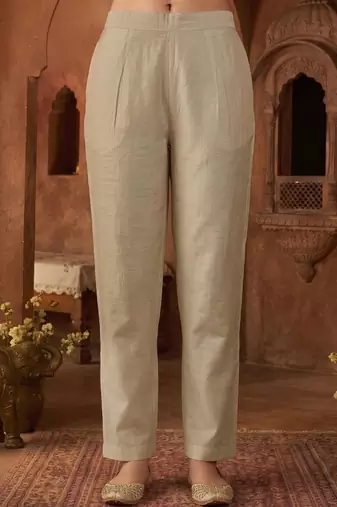 Women Ethnic Motifs Embroidered Regular Thread Work Chanderi Cotton Kurta with Trousers & With Dupatta