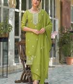 Women Ethnic Motifs Embroidered Regular Thread Work Pure Silk Kurta with Trousers & With Dupatta